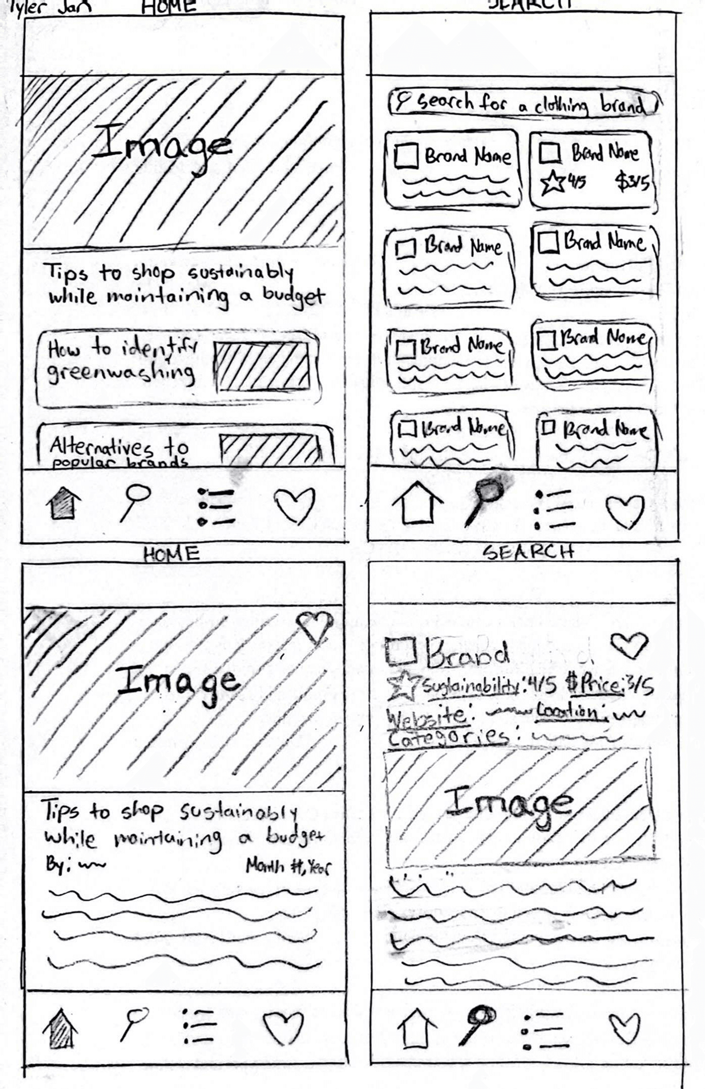 Sketches of the app